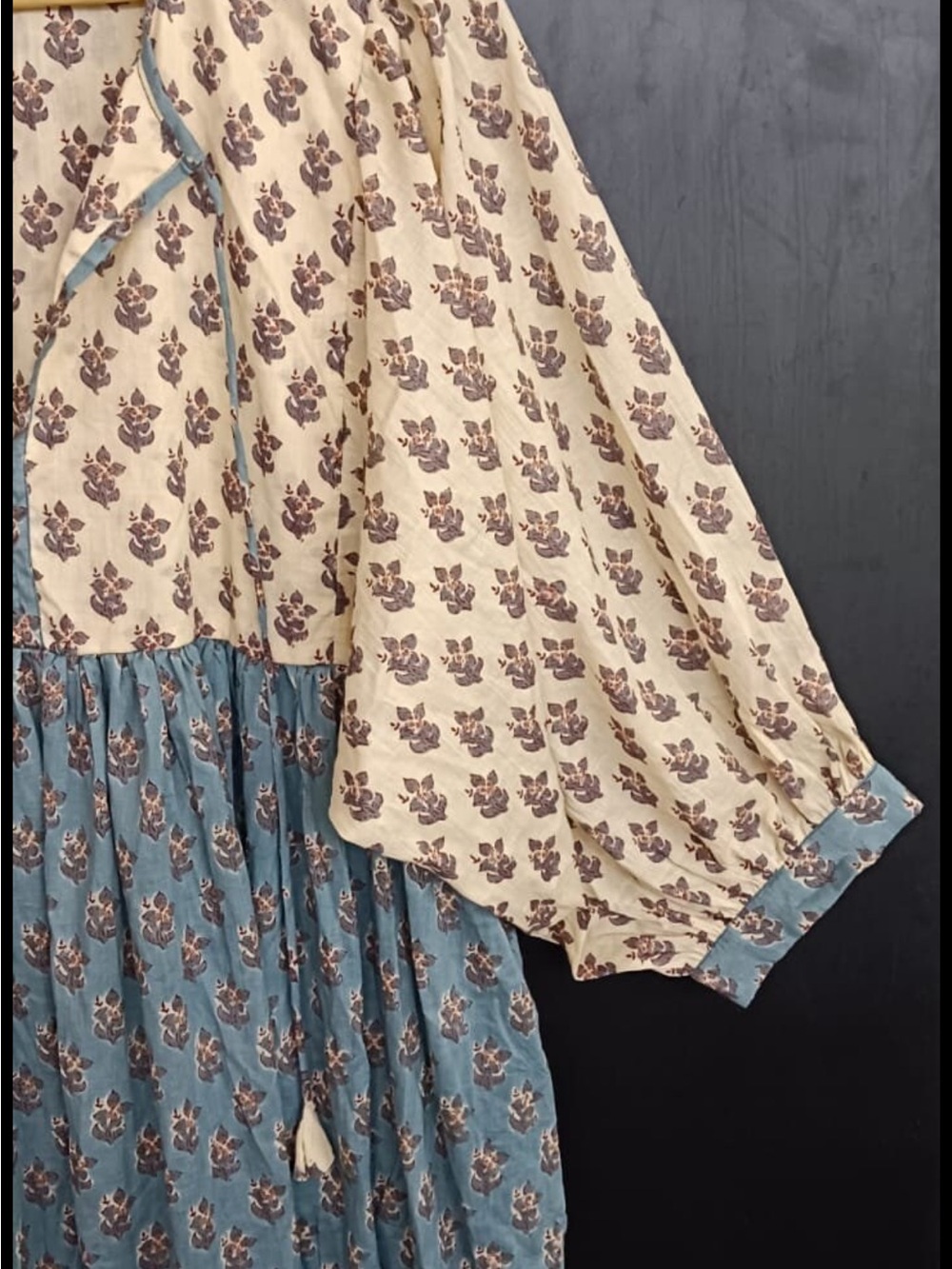 Daughters of India lookalike Cream and Blue Block Print Midi Dress (handmade) - Picture 3 of 4